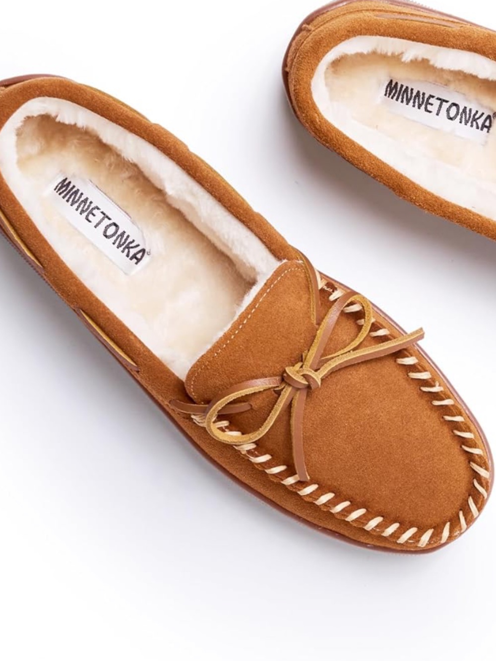 Minnetonka Men’s Beige Suede Leather Sherpa Slip On Shoes Slippers size 9 Winter